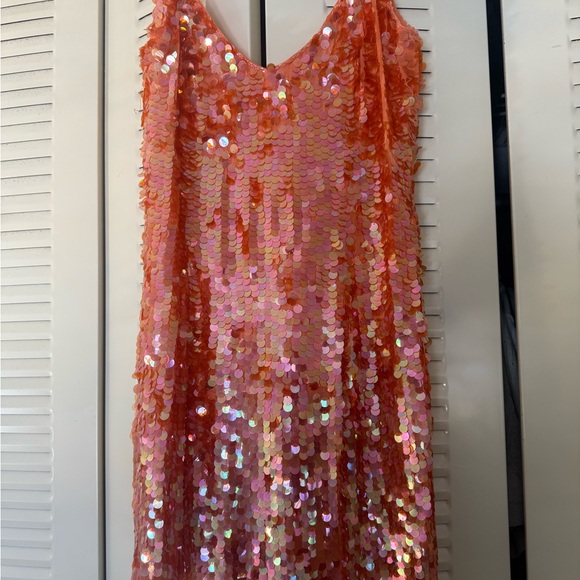 Black Tie Oleg Cassini Vintage Orange Sequin Dress - Picture 3 of 7